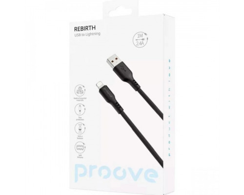 Кабель Proove Rebirth USB to Lightning 2.4A (1m) Black (CCRE60001101)