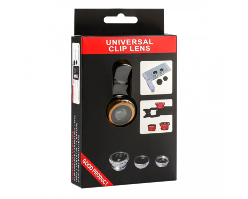 Об'єктив для телефону Риб'яче око 3 in 1 Black-Gold