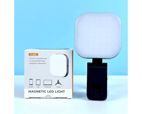 Портативне відеосвітло F-622 Magnetic LED 1000mAh із затискачем White