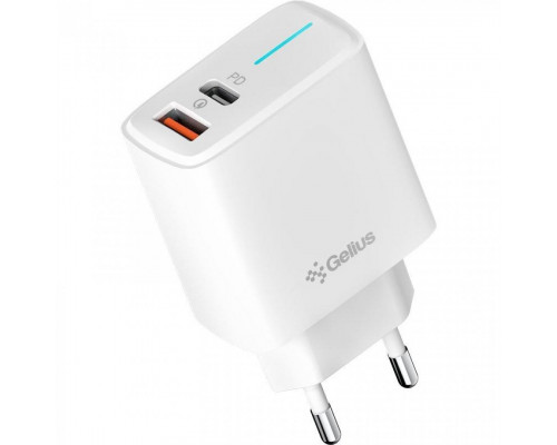 Мережевий зарядний пристрій Gelius Radiance Type-C+USB 25W White + кабель Type-C (GP-HC058)