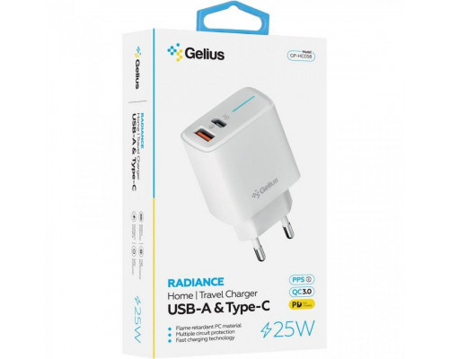 Мережевий зарядний пристрій Gelius Radiance Type-C+USB 25W White + кабель Type-C (GP-HC058)