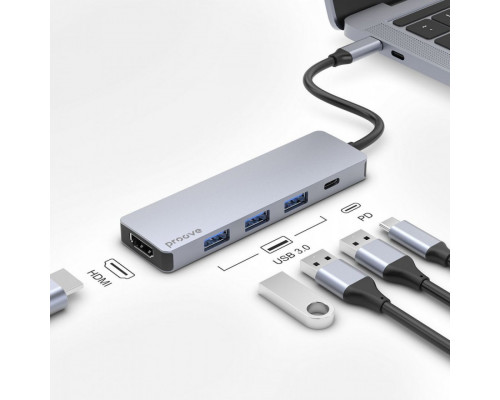 Type-C хаб Proove Iron Link 5 in 1 (3*USB3.0 + Type C + HDMI) Silver (HBIL00010604)