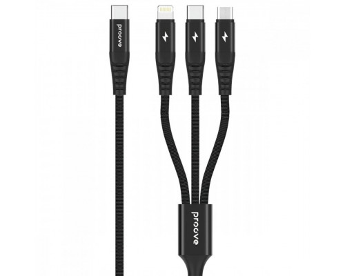 Кабель Proove Hydra 3 in1 Type-C + Micro USB + Lightning (1m) Black (CCHY15012101)