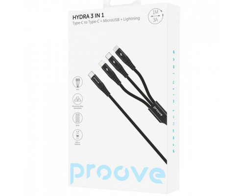 Кабель Proove Hydra 3 in1 Type-C + Micro USB + Lightning (1m) Black (CCHY15012101)