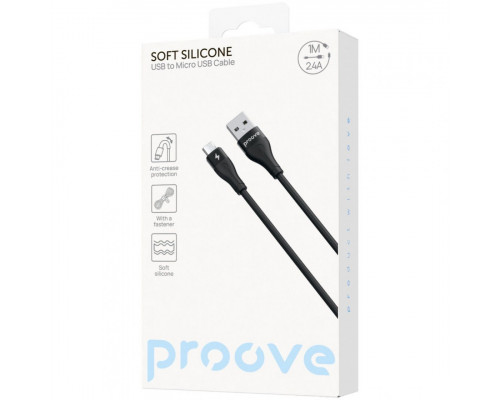 Кабель Proove Soft Silicone USB to Micro USB 2.4A (1m) Black (CCSO20001301)