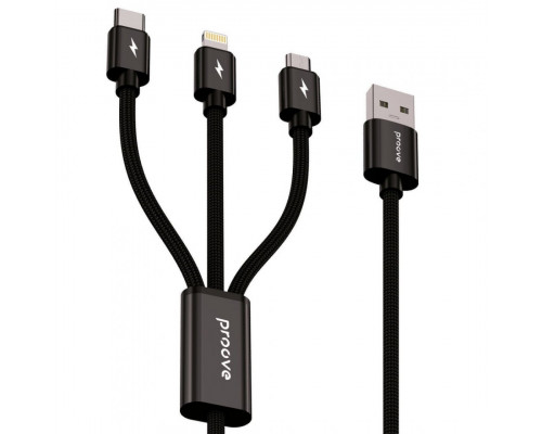 Кабель Proove Triple Connection 3 in 1 Type-C + Micro USB + Lightning (1.3m) Black (CCTC15001501)
