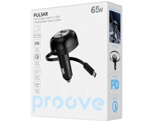 Автомобільний зарядний пристрій Proove Pulsar 65W (Type-C + USB) + Retractable Type-C Cable Black (CCPR65110001)