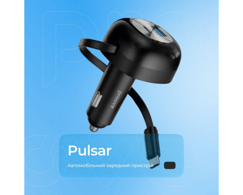 Автомобільний зарядний пристрій Proove Pulsar 65W (Type-C + USB) + Retractable Type-C Cable Black (CCPR65110001)