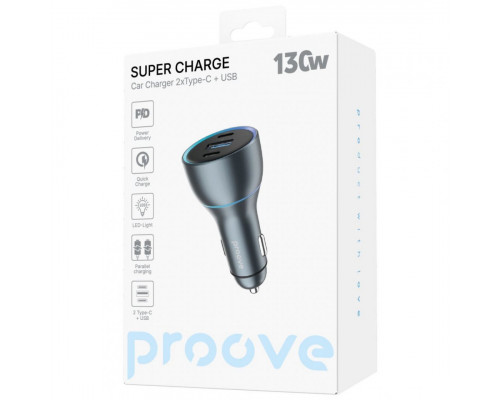 Автомобільний зарядний пристрій Proove Super Charge 130W (2 Type-C + USB) Metal Gray (ACSC13120004)