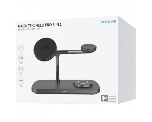 Бездротовий зарядний пристрій Proove Magnetic Field Pro 3 in 1 Qi2 Black (WSMP15002001)