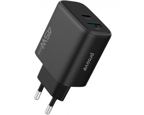 Мережевий зарядний пристрій Proove Silicone Power 2 45W (Type-C+USB) Black (WCSP24110001)