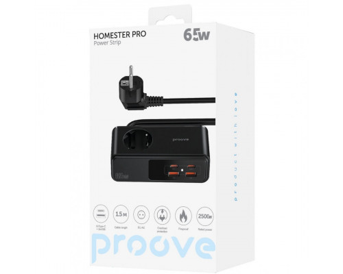 Мережевий фільтр Proove Homester Pro 65W (AC + 2xType-C + 2xUSB) 1.5m Black (PSHP25002201)