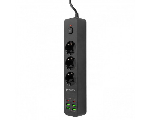 Мережевий фільтр Proove Power Strip P-03 (3 розетки + 4 USB + 2 Type-C) 2М Black (PSP342420001)