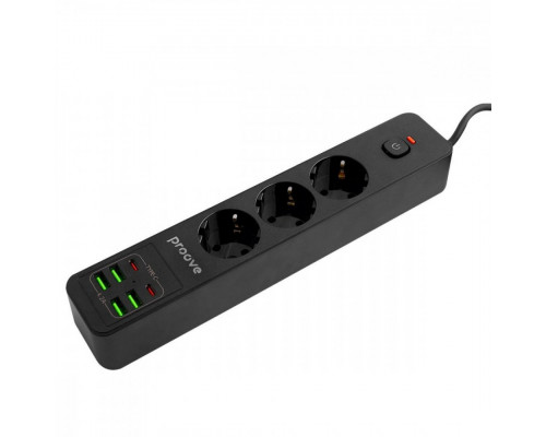 Мережевий фільтр Proove Power Strip P-03 (3 розетки + 4 USB + 2 Type-C) 2М Black (PSP342420001)