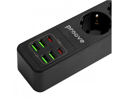 Мережевий фільтр Proove Power Strip P-03 (3 розетки + 4 USB + 2 Type-C) 2М Black (PSP342420001)