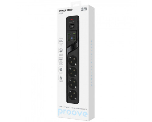 Мережевий фільтр Proove Power Strip P-04C (4 розетки + 2 USB + 4 Type-C) 2М Black (PSPS25002421)