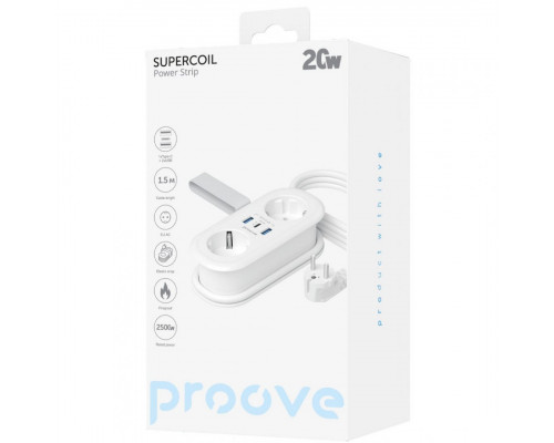 Мережевий фільтр Proove Supercoil 20W (2xAC + Type-C + 2xSB) 1.5m White (PSPS25002102)