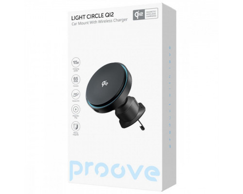 Автомобільний тримач з бездротовою зарядкою Proove Light Circle Qi2 15W Black (WHLC15010002)