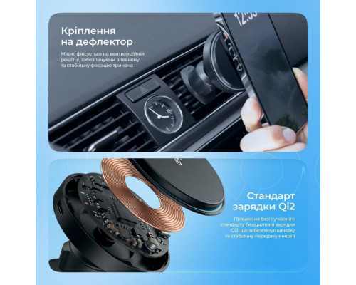 Автомобільний тримач з бездротовою зарядкою Proove Light Circle Qi2 15W Black (WHLC15010002)