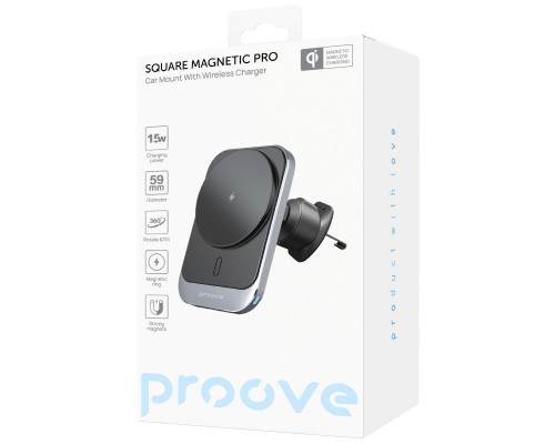 Автодержатель с беспроводной зарядкой Proove Square Magnetic Pro 15W Gray (WHSP15010004)