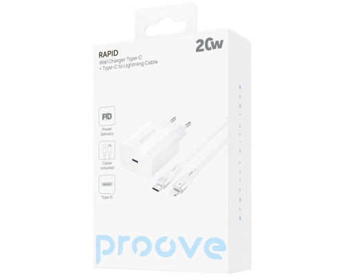 Мережевий зарядний пристрій Proove Rapid 20W USB-C + кабель USB-C to Lightning (WCRP20012102)
