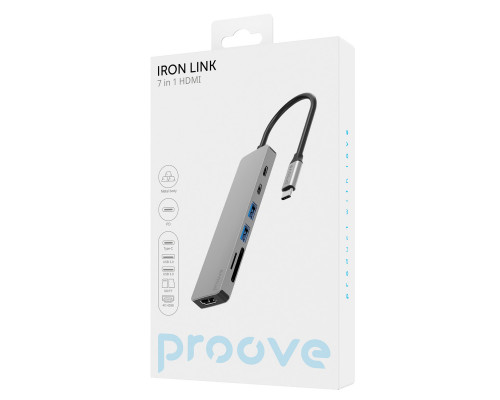 Type-C HUB Proove Iron Link 7in1 2USB+SD/TF+2USB-C+HDMI (HBIL00222004)