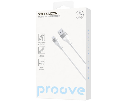 Кабель Proove Soft Silicone USB to Micro USB 2.4A (1m) White (CCSO20001302)