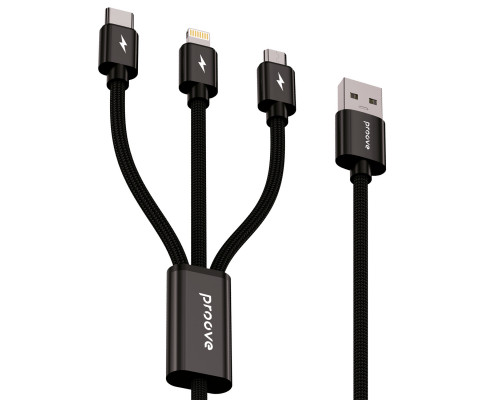 Кабель Proove Triple Connection 3 in 1 Type-C + Micro USB + Lightning (1.3m) Black (CCTC15001501)
