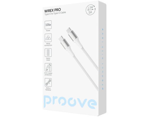 Кабель Proove WireX Pro Type-C to Type-C 100W (1.5m) White (CCWX11002202)