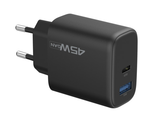 Сетевое зарядное устройство Proove Silicone Power 2 45W (Type-C+USB) Black (WCSP24110001)