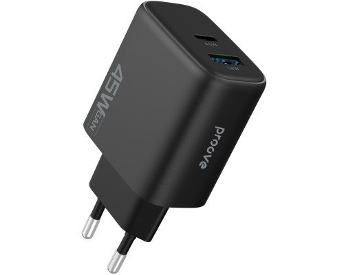 Сетевое зарядное устройство Proove Silicone Power 2 45W (Type-C+USB) Black (WCSP24110001)