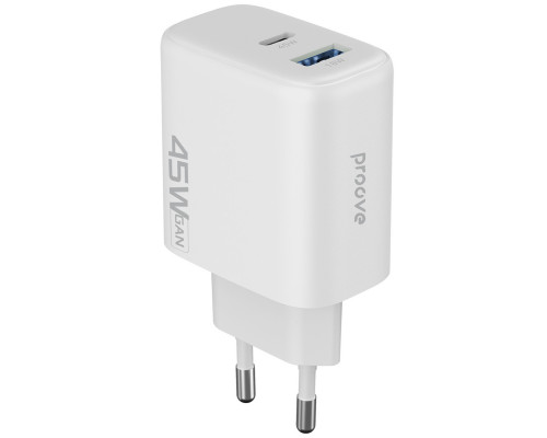 Сетевое зарядное устройство Proove Silicone Power 2 45W (Type-C+USB) White (WCSP24110002)