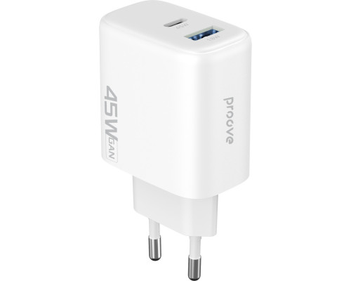 Сетевое зарядное устройство Proove Silicone Power 2 45W (Type-C+USB) White (WCSP24110002)