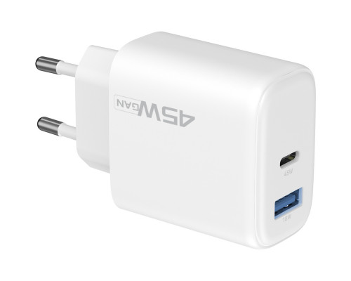 Сетевое зарядное устройство Proove Silicone Power 2 45W (Type-C+USB) White (WCSP24110002)