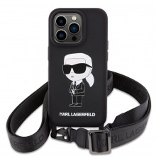 Чехол Karl Lagerfeld Crossbody Silicone Ikonik для iPhone 15 Pro Black (KLHCP15LSCBSKNK)