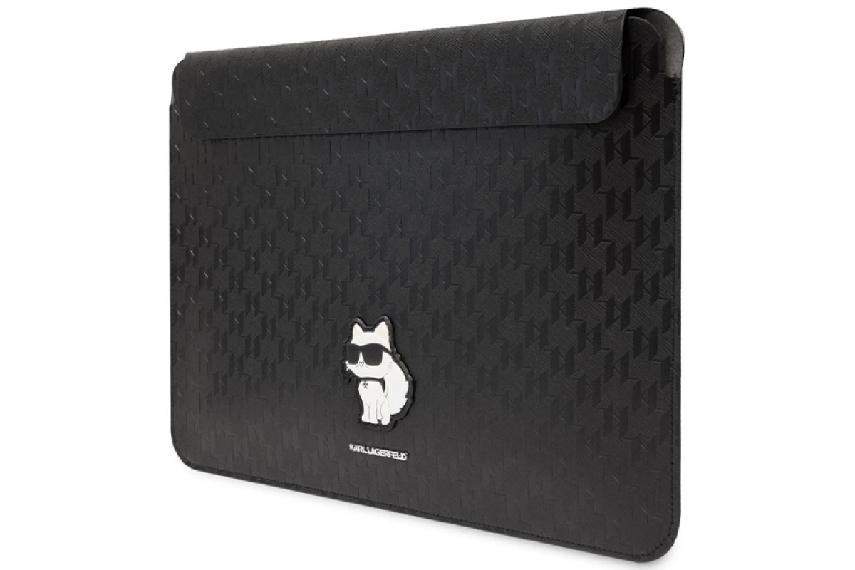 Karl Lagerfeld Laptop-Hülle 14 Zoll – Saffiano Leder Mit Monogramm (schwarz, Ikonik Design)