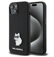 Чехол Karl Lagerfeld Silicone Choupette Metal Pin для iPhone 15|14|13 Black (KLHCP15SSMHCNPK)