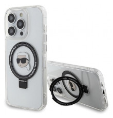 Чехол Karl Lagerfeld Ring Stand Karl Head для iPhone 15 Pro White with MagSafe (KLHMP15LHMRSKHH)