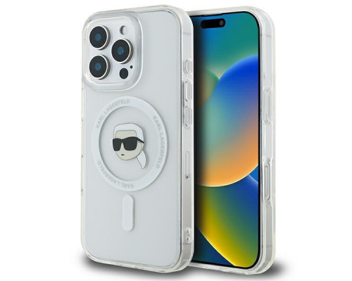 Чехол Karl Lagerfeld IML Metal Karl Head для iPhone 16 Pro Max White with MagSafe (KLHMP16XHLSKIH)