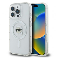 Чехол Karl Lagerfeld IML Metal Karl Head для iPhone 16 Pro White with MagSafe (KLHMP16LHLSKIH)