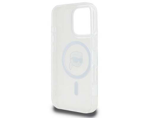 Чехол Karl Lagerfeld IML Metal Karl Head для iPhone 16 Pro White with MagSafe (KLHMP16LHLSKIH)