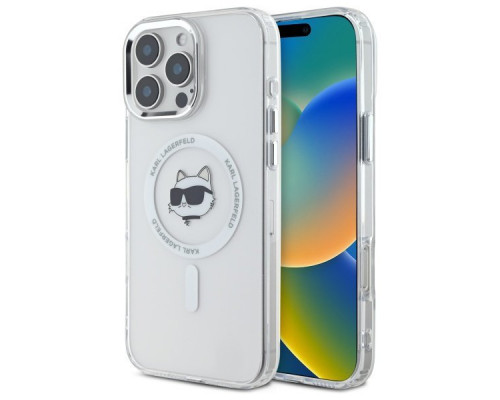 Чехол Karl Lagerfeld IML Metal Choupette Head для iPhone 16 Pro Max White with MagSafe (KLHMP16XHLSCHH)