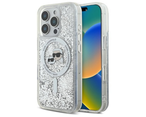 Чохол Karl Lagerfeld Liquid Glitter Karl & Choupette Head для iPhone 16 Pro Transparent with MagSafe (KLHMP16LLGKCSGH)