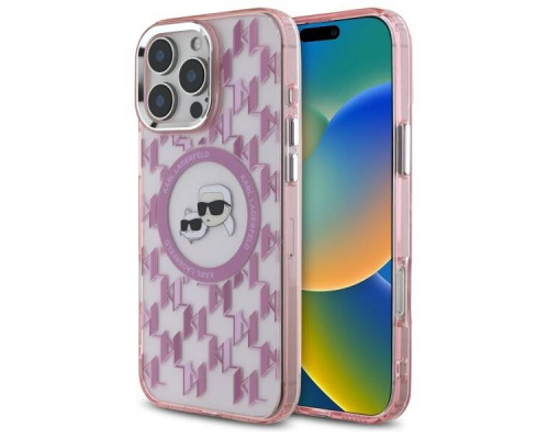 Чехол Karl Lagerfeld IML Monogram Karl & Choupette Head для iPhone 16 Pro Max Pink with MagSafe (KLHMP16XHMCKMHP)