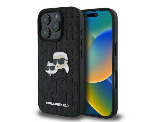 Чехол Karl Lagerfeld Monogram Karl & Choupette Head Pin для iPhone 16 Pro Black (KLHCP16LPGKLKCPK)