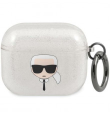 Чехол Karl Lagerfeld Glitter Karl's Head для AirPods 3 Silver (KLA3UKHGS)