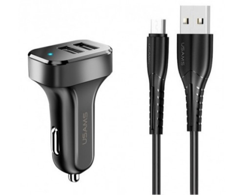 Автомобильное зарядное устройство Usams-NT U35 Micro Charging Cable 1M Black +C13 2.1A Dual USB