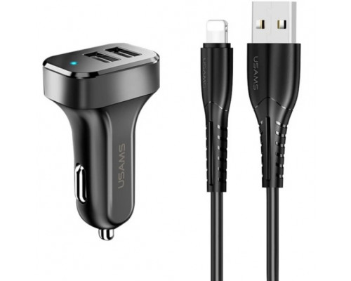 Автомобильное зарядное устройство Usams-NT U35 lightning 1M+ C13 2.USB
