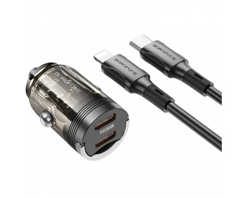 Автомобільний зарядний пристрій Borofone BZ29B PD36W + Type-C to Lightning Transparent