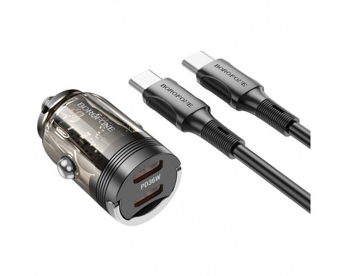 Автомобільний зарядний пристрій Borofone BZ29B PD36W + Type-C to Type-C Transparent Black